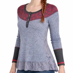 Free People Top Womens M Gray Fair Island Nordic Knit Artsy  CABIN IN THE WOODS